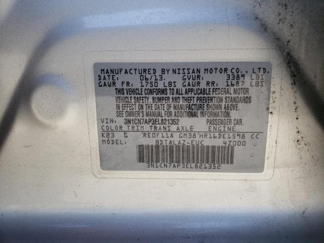 3N1CN7AP3EL821352 - 2014 NISSAN VERSA S SILVER photo 12