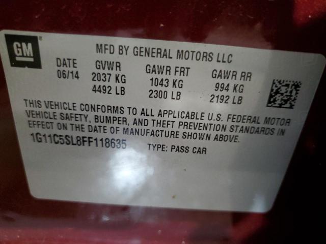 1G11C5SL8FF118635 - 2015 CHEVROLET MALIBU 1LT MAROON photo 12