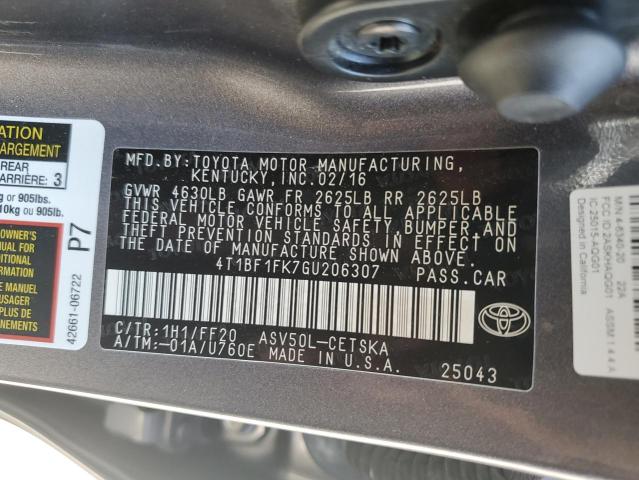 4T1BF1FK7GU206307 - 2016 TOYOTA CAMRY LE GRAY photo 12