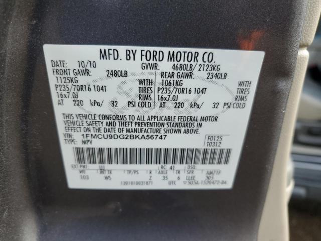 1FMCU9DG2BKA56747 - 2011 FORD ESCAPE XLT GRAY photo 12