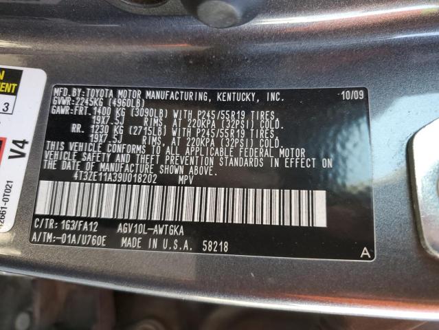 4T3ZE11A39U018202 - 2009 TOYOTA VENZA CHARCOAL photo 10