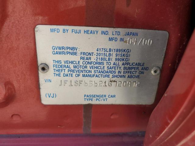 JF1SF65621G720972 - 2001 SUBARU FORESTER S RED photo 12