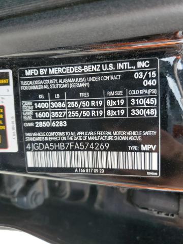 4JGDA5HB7FA574269 - 2015 MERCEDES-BENZ ML 350 4MATIC BLACK photo 13