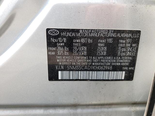 5NMS5CAD9KH062948 - 2019 HYUNDAI SANTA FE LIMITED SILVER photo 12