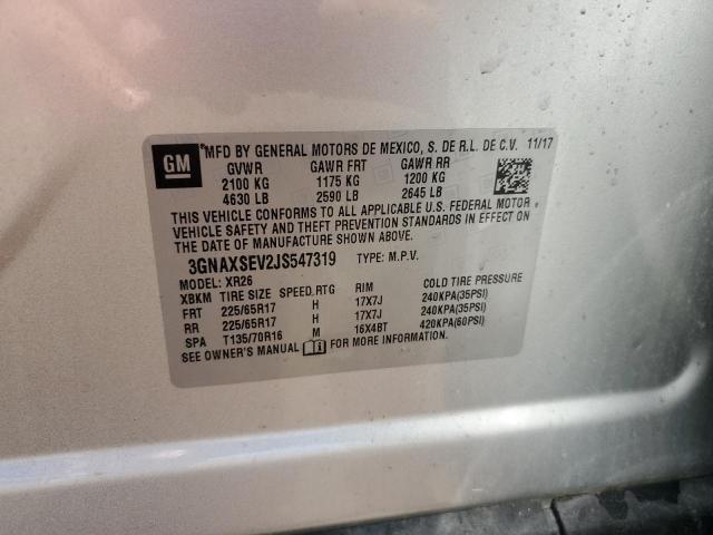 3GNAXSEV2JS547319 - 2018 CHEVROLET EQUINOX LT SILVER photo 12