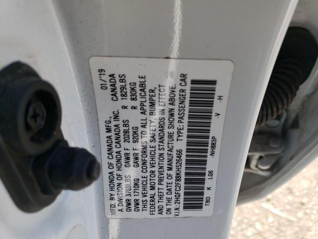 2HGFC2F88KH526466 - 2019 HONDA CIVIC SPORT 白色 照片 12