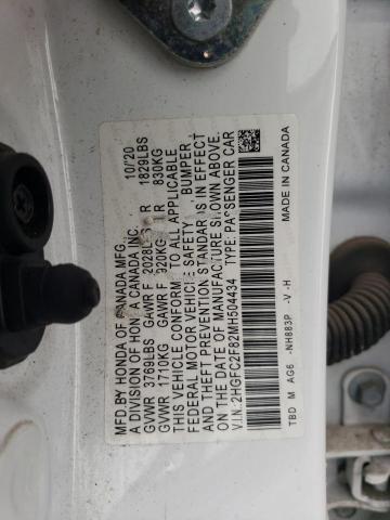 2HGFC2F82MH504434 - 2021 HONDA CIVIC SPORT თეთრი ფოტო 13