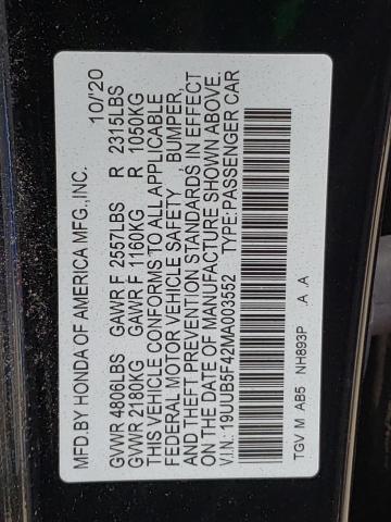 19UUB5F42MA003552 - 2021 ACURA TLX TECHNOLOGY BLACK photo 10