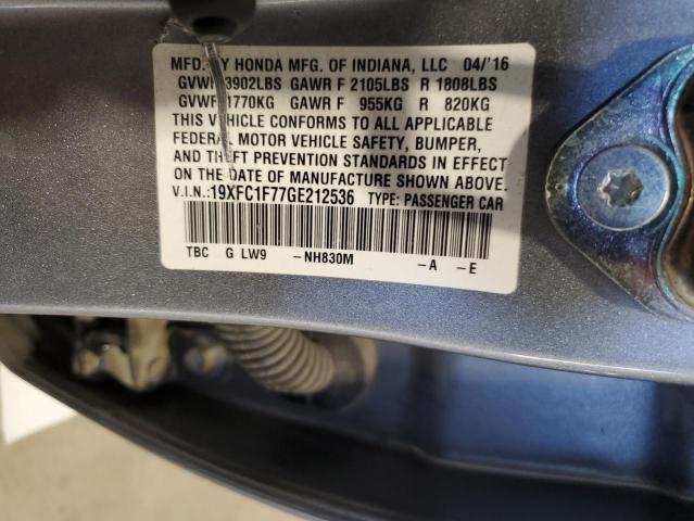 19XFC1F77GE212536 - 2016 HONDA CIVIC EXL SILVER photo 12