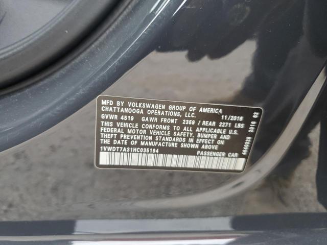 1VWDT7A31HC035194 - 2017 VOLKSWAGEN PASSAT R-LINE Boz foto 12