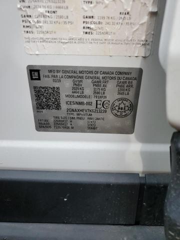 2GNAXHEV7K6213239 - 2019 CHEVROLET EQUINOX LS WHITE photo 13