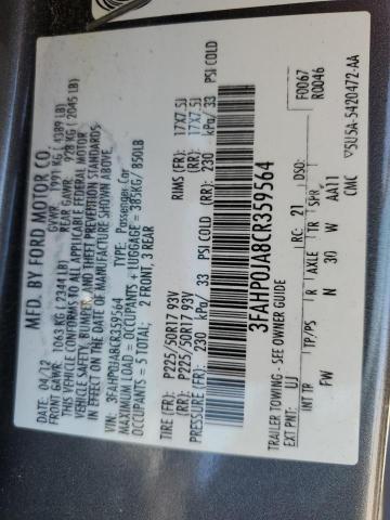 3FAHP0JA8CR359564 - 2012 FORD FUSION SEL GRAY photo 13