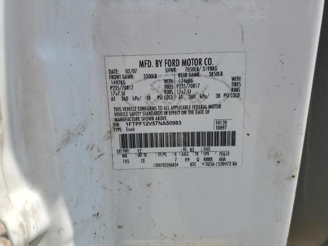 1FTPF12V57NA50983 - 2007 FORD F150 WHITE photo 12