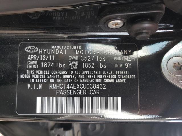 KMHCT4AEXCU038432 - 2012 HYUNDAI ACCENT GLS BLACK photo 12