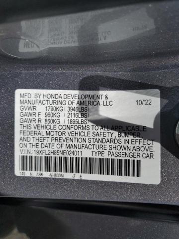 19XFL2H85NE024011 - 2022 HONDA CIVIC SPORT 银色 照片 12