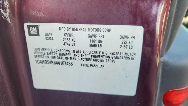 1G4HR54K344167433 - 2004 BUICK LESABRE LIMITED MAROON photo 10