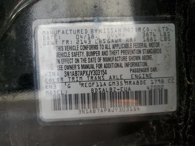 3N1AB7APXJY303154 - 2018 NISSAN SENTRA S BLACK photo 12