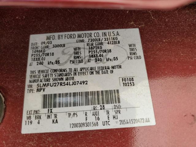 5LMFU27R54LJ07492 - 2004 LINCOLN NAVIGATOR ბურგუნდია ფოტო 13