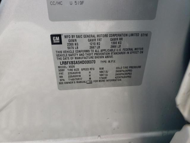 LRBFXBSA5HD006970 - 2017 BUICK ENVISION ESSENCE Արծաթագույն լուսանկար 13