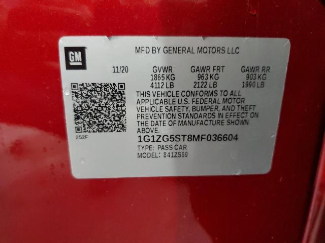 1G1ZG5ST8MF036604 - 2021 CHEVROLET MALIBU RS 栗色 照片 12