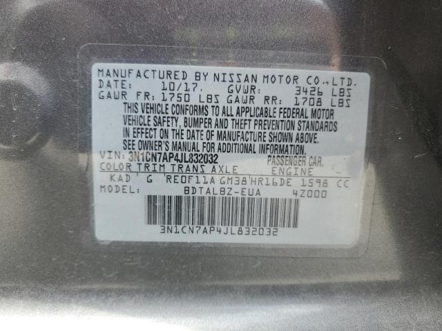 3N1CN7AP4JL832032 - 2018 NISSAN VERSA S ნაცრისფერი ფოტო 12