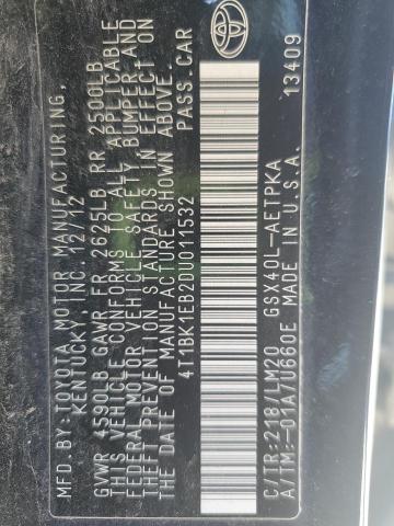 4T1BK1EB2DU011532 - 2013 TOYOTA AVALON BASE BLACK photo 13