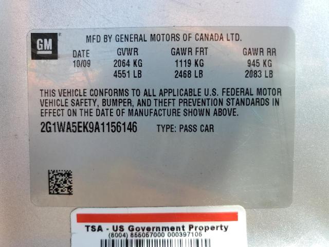 2G1WA5EK9A1156146 - 2010 CHEVROLET IMPALA LS SILVER photo 13