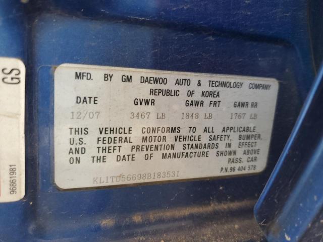 KL1TD56698B183531 - 2008 CHEVROLET AVEO BASE Mavi foto 13