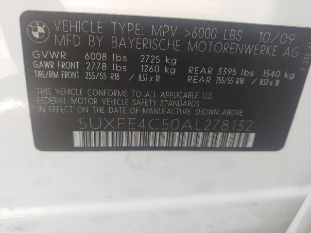 5UXFE4C50AL278132 - 2010 BMW X5 XDRIVE30I WHITE photo 10