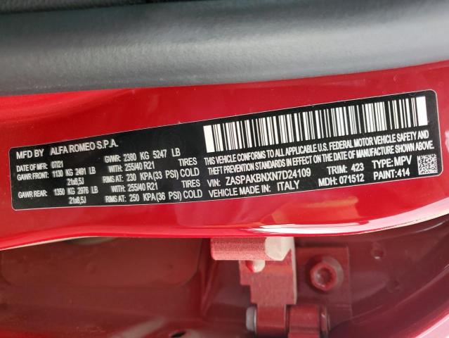 ZASPAKBNXN7D24109 - 2022 ALFA ROMEO STELVIO TI Կարմիր լուսանկար 12