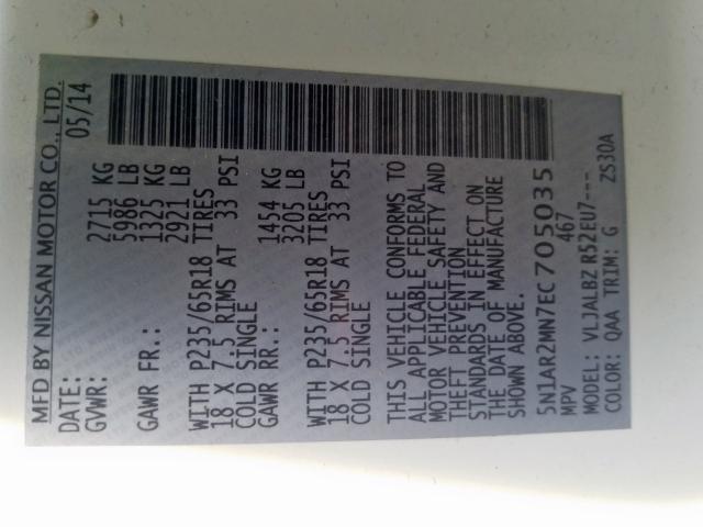 5N1AR2MN7EC705035 - 2014 NISSAN PATHFINDER S  photo 10