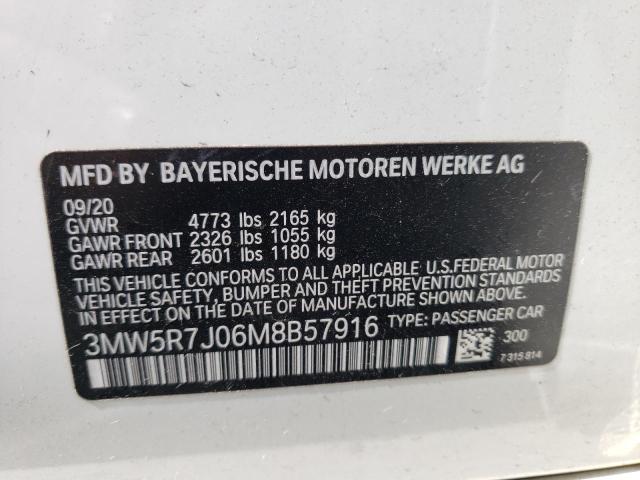 3MW5R7J06M8B57916 - 2021 BMW 330XI WHITE photo 12