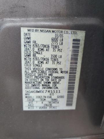 5N1AR18W85C745511 - 2005 NISSAN PATHFINDER LE 棕色 照片 13