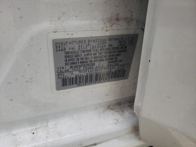 3N1AB7AP7KY267098 - 2019 NISSAN SENTRA S 白色 照片 12