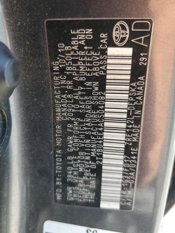 2T1BU4EE4AC504082 - 2010 TOYOTA COROLLA BASE GRAY photo 12