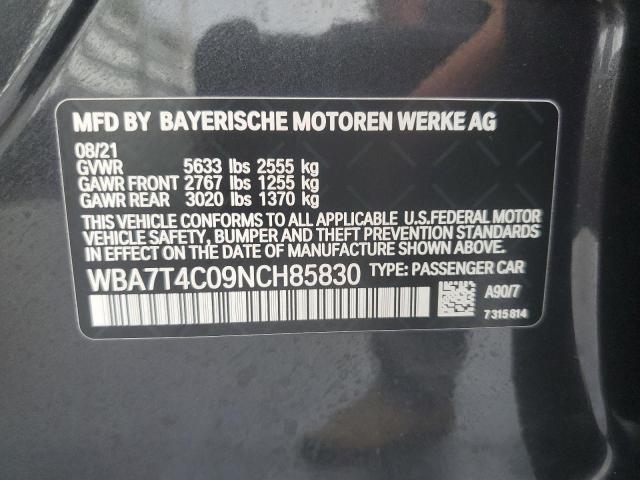 WBA7T4C09NCH85830 - 2022 BMW 740 XI CHARCOAL photo 12