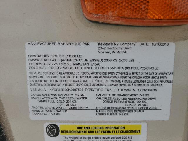 4YDF32B20K2507593 - 2019 KEYSTONE SPRINTER BEIGE photo 10