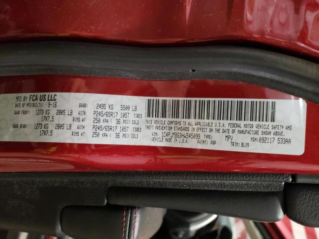 1C4PJMBS3HW545099 - 2017 JEEP CHEROKEE TRAILHAWK BURGUNDY photo 12