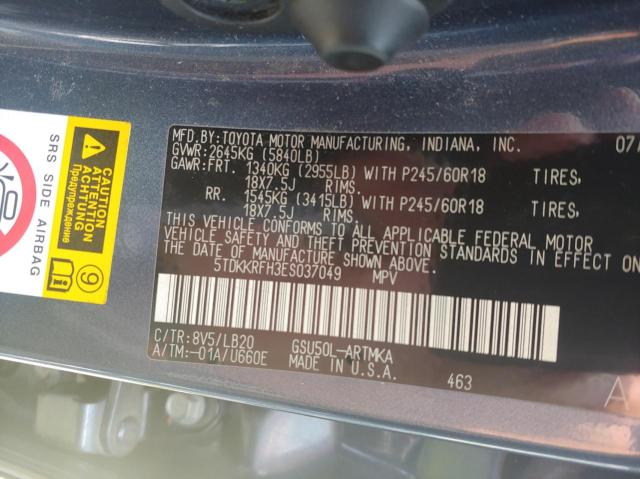 5TDKKRFH3ES037049 - 2014 TOYOTA HIGHLANDER XLE Mavi foto 10