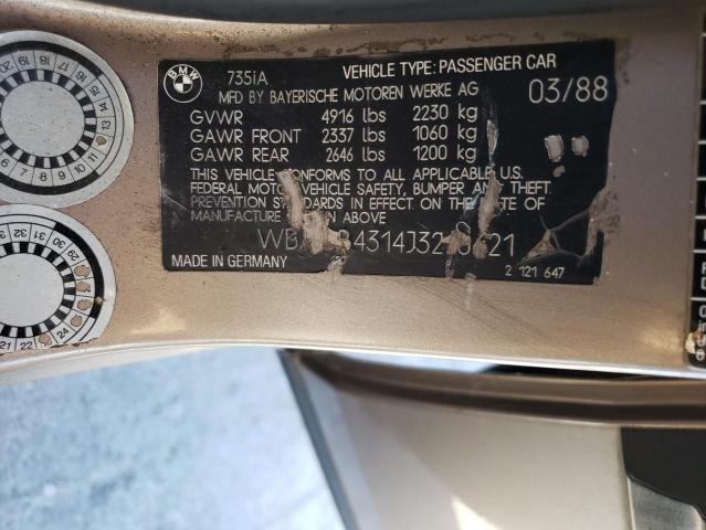 WBAGB4314J3210621 - 1988 BMW 735 I AUTOMATIC GOLD photo 12