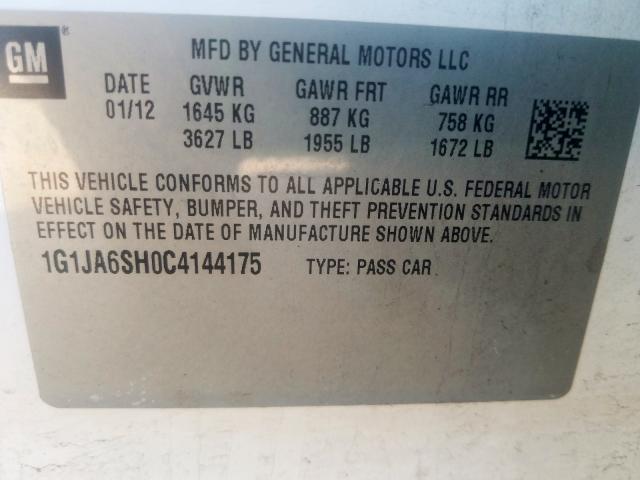 1G1JA6SH0C4144175 - 2012 CHEVROLET SONIC LS  photo 10