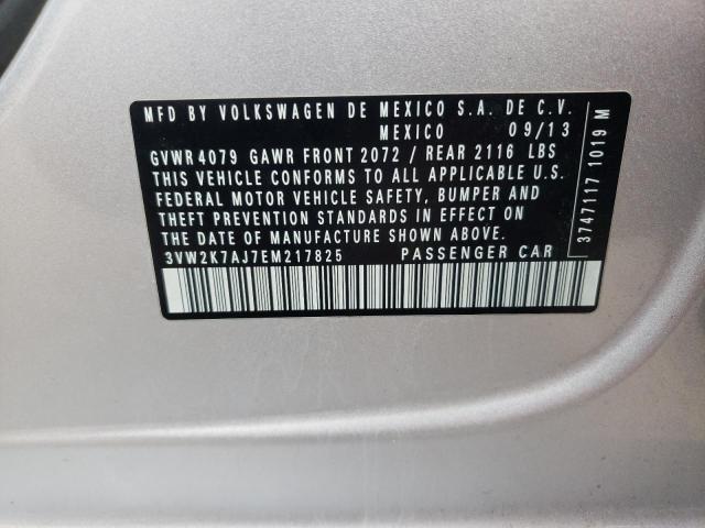 3VW2K7AJ7EM217825 - 2014 VOLKSWAGEN JETTA BASE 银色 照片 12