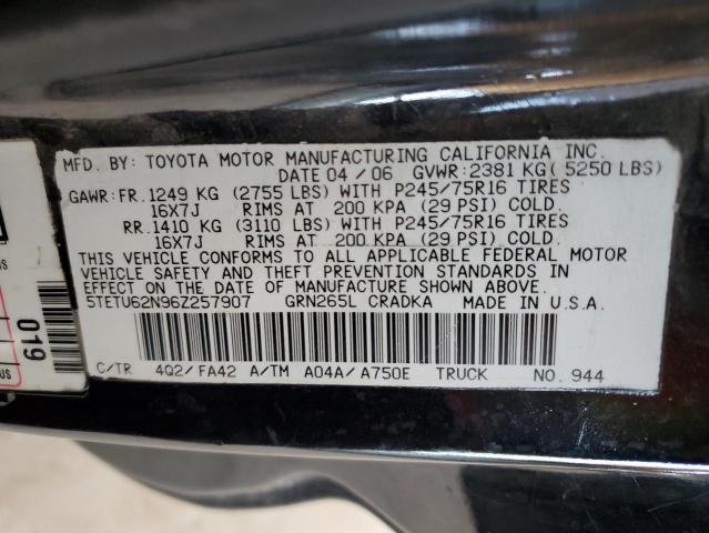 5TETU62N96Z257907 - 2006 TOYOTA TACOMA PRERUNNER ACCESS CAB BLACK photo 12