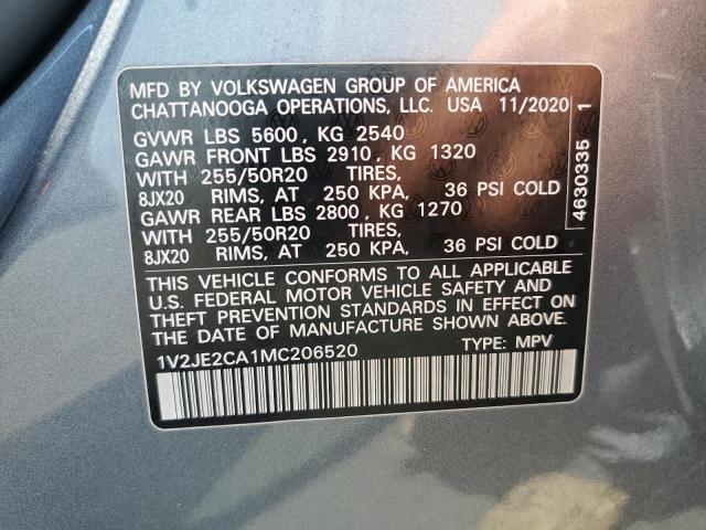 1V2JE2CA1MC206520 - 2021 VOLKSWAGEN ATLAS CROS SE ნაცრისფერი ფოტო 13