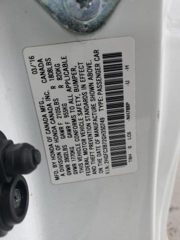 2HGFC3B72GH350749 - 2016 HONDA CIVIC EXL თეთრი ფოტო 12