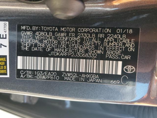 JTDKARFP2J3068332 - 2018 TOYOTA PRIUS PRIM 灰色 照片 12