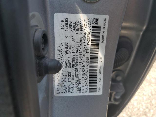 2HGFC2F84LH502585 - 2020 HONDA CIVIC SPORT SILVER photo 12