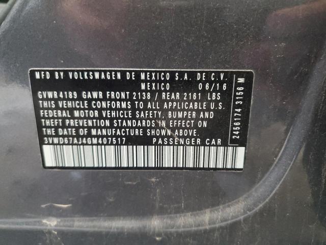 3VWD67AJ4GM407517 - 2016 VOLKSWAGEN JETTA SE Szary zdjęcie 13
