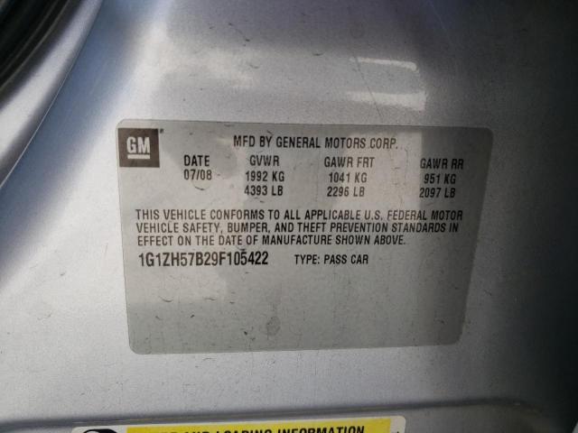 1G1ZH57B29F105422 - 2009 CHEVROLET MALIBU 1LT GRAY photo 12