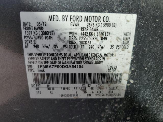 1FM5K7F90DGA54194 - 2013 FORD EXPLORER LIMITED GRAY photo 14